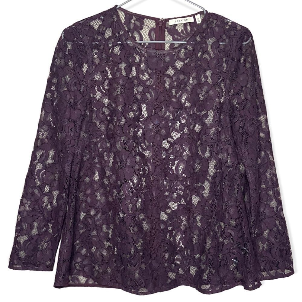 Babaton | Aritzia Noble Purple/Plum Floral Lace Mesh Boxy-Fit Ian Blouse Size XS